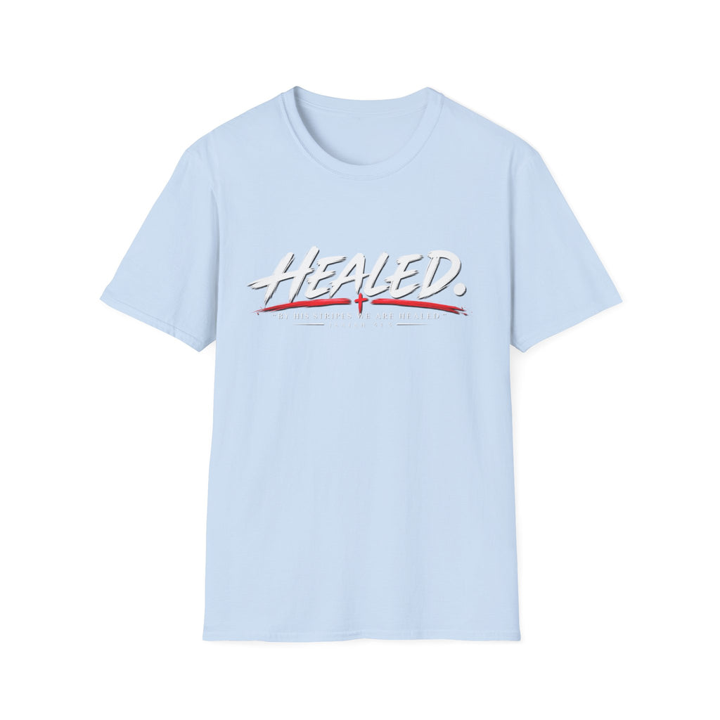 Healed T-Shirt — Christian Faith Graphic Tee with Red Cross Accent