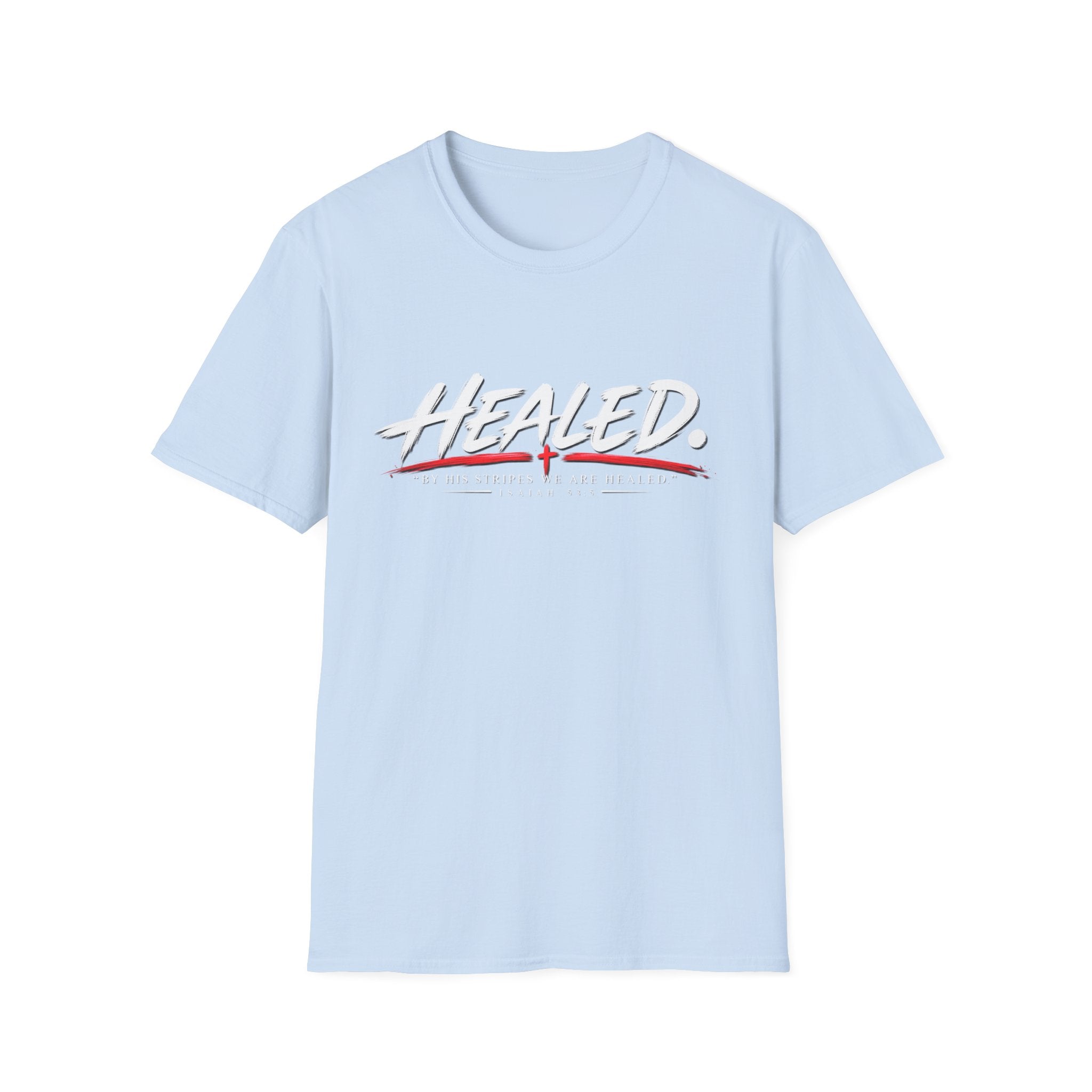Healed T-Shirt — Christian Faith Graphic Tee with Red Cross Accent