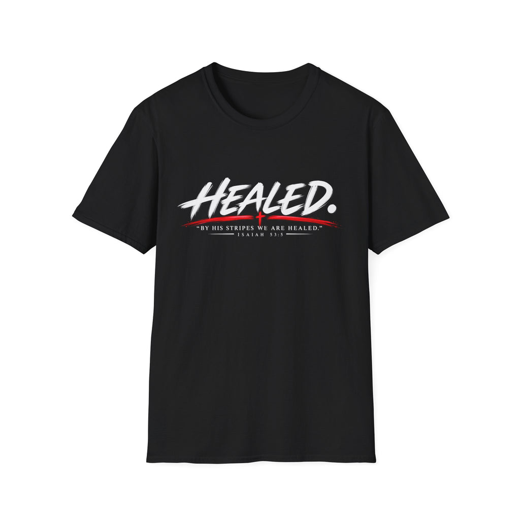 Healed T-Shirt — Christian Faith Graphic Tee with Red Cross Accent