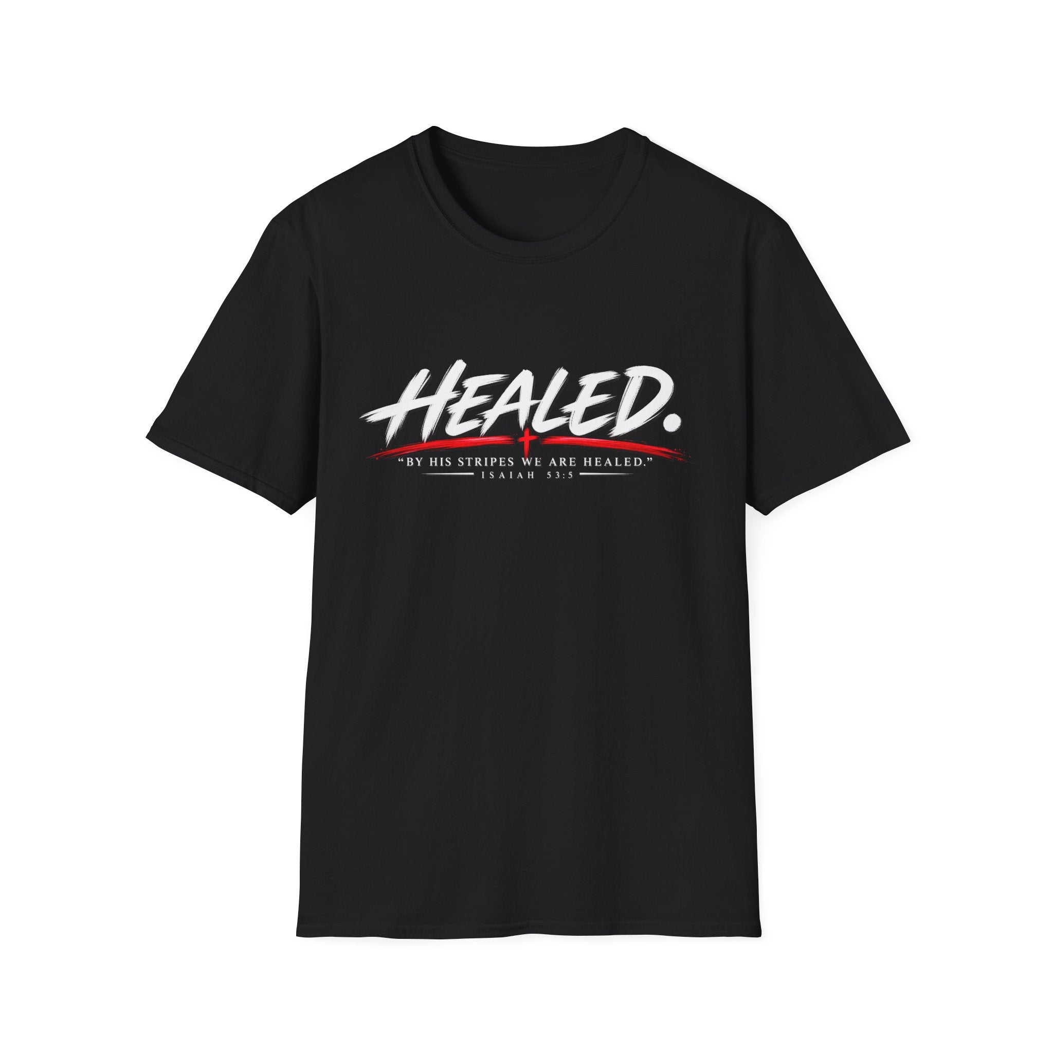 Healed T-Shirt — Christian Faith Graphic Tee with Red Cross Accent
