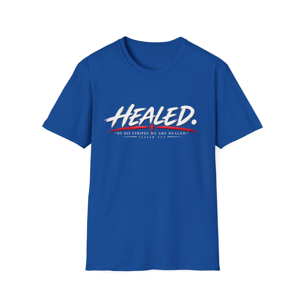 Healed T-Shirt — Christian Faith Graphic Tee with Red Cross Accent