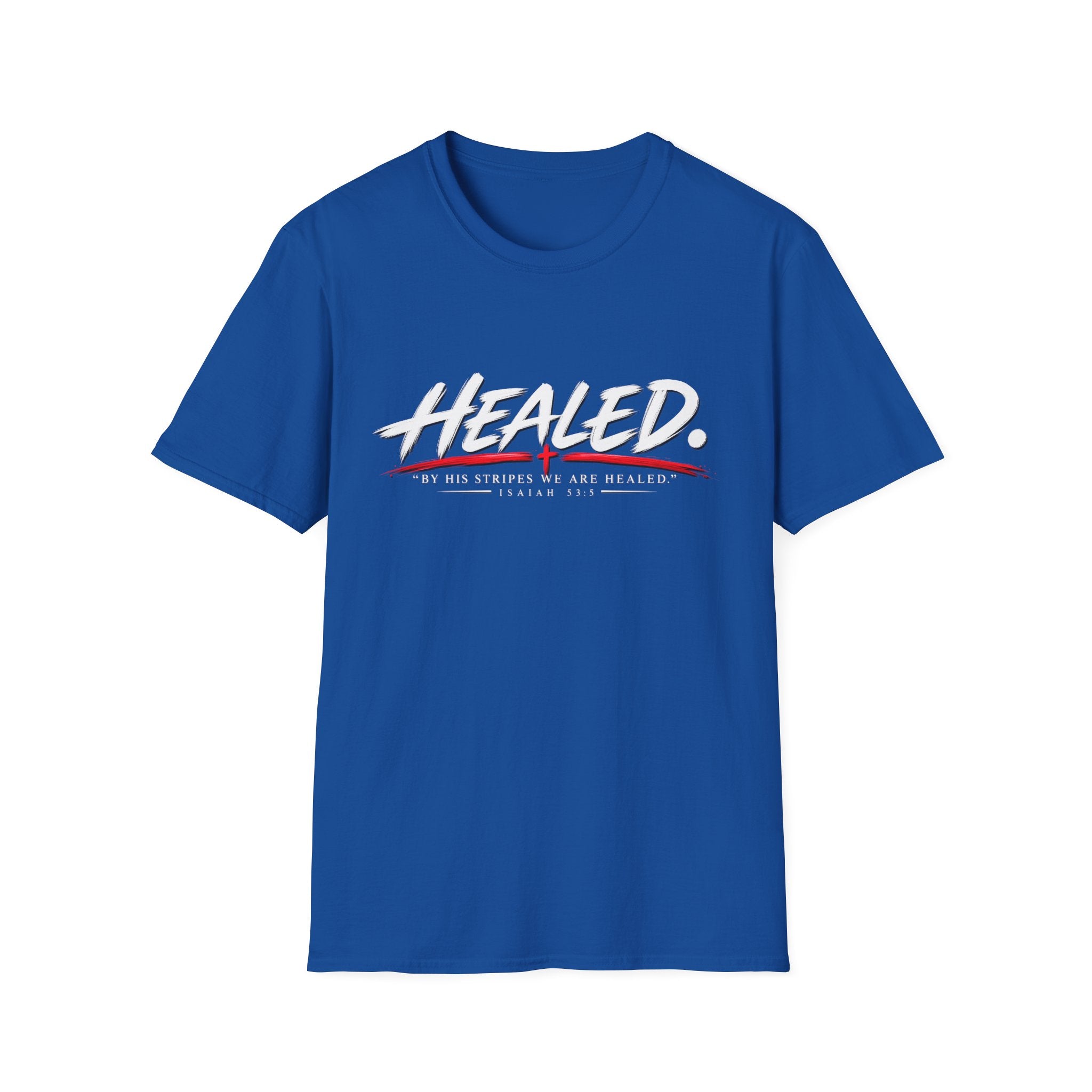 Healed T-Shirt — Christian Faith Graphic Tee with Red Cross Accent