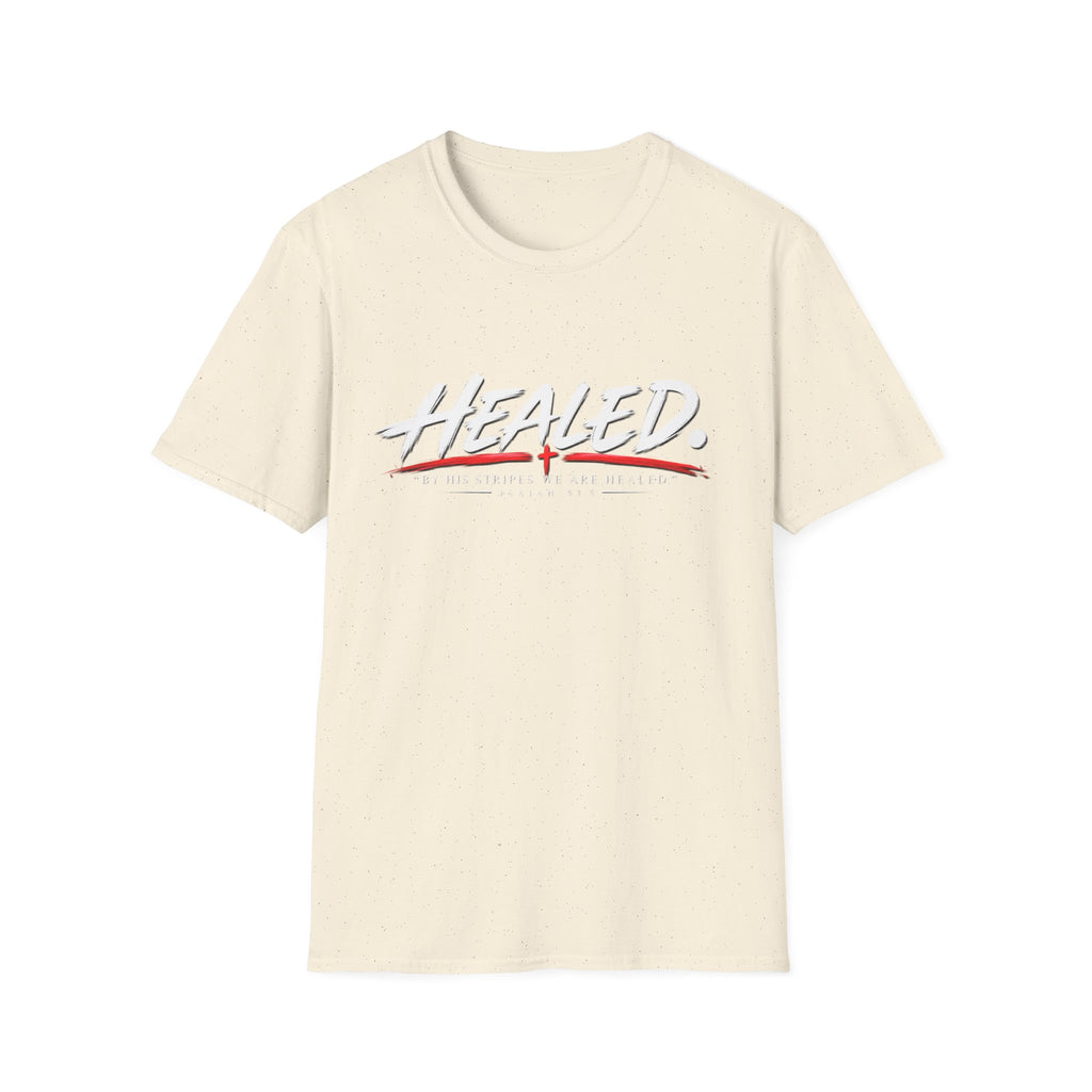 Healed T-Shirt — Christian Faith Graphic Tee with Red Cross Accent