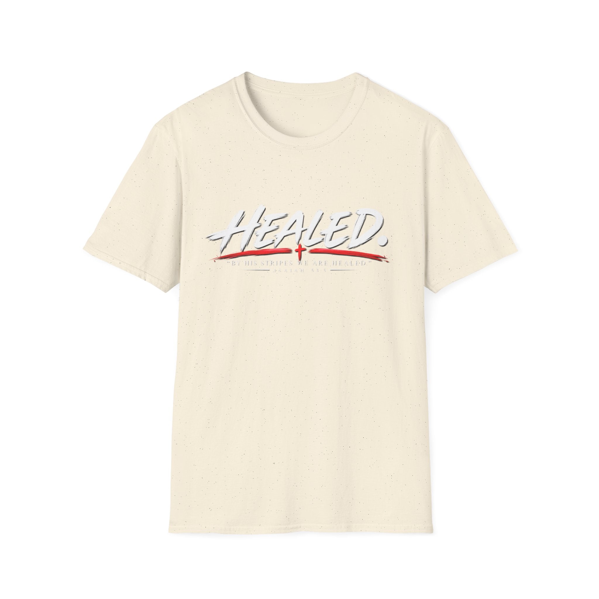 Healed T-Shirt — Christian Faith Graphic Tee with Red Cross Accent
