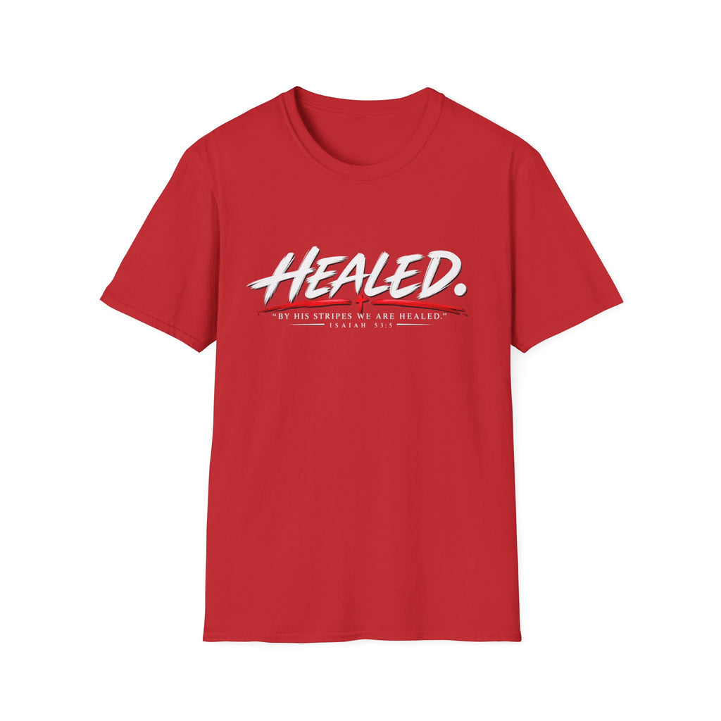 Healed T-Shirt — Christian Faith Graphic Tee with Red Cross Accent