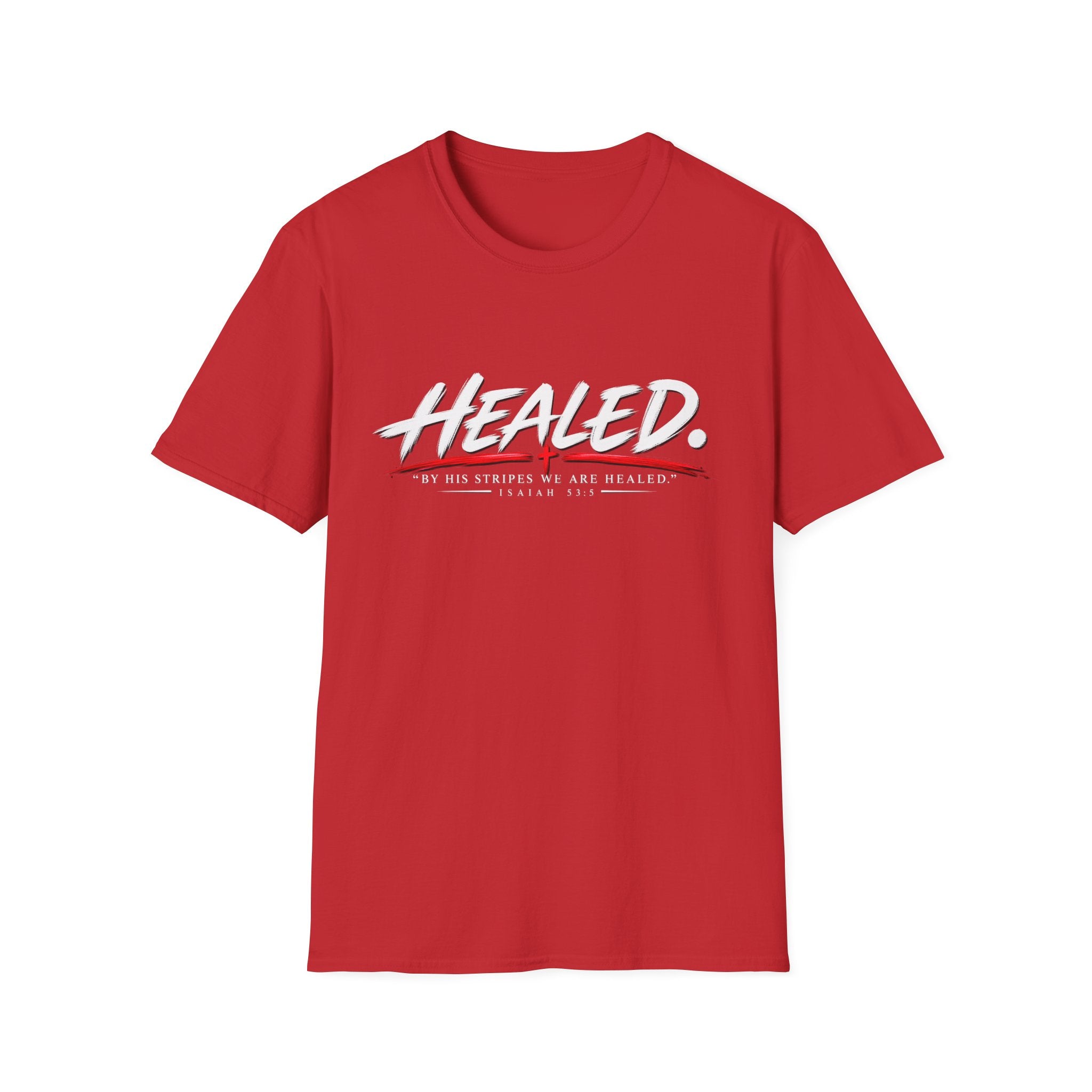Healed T-Shirt — Christian Faith Graphic Tee with Red Cross Accent