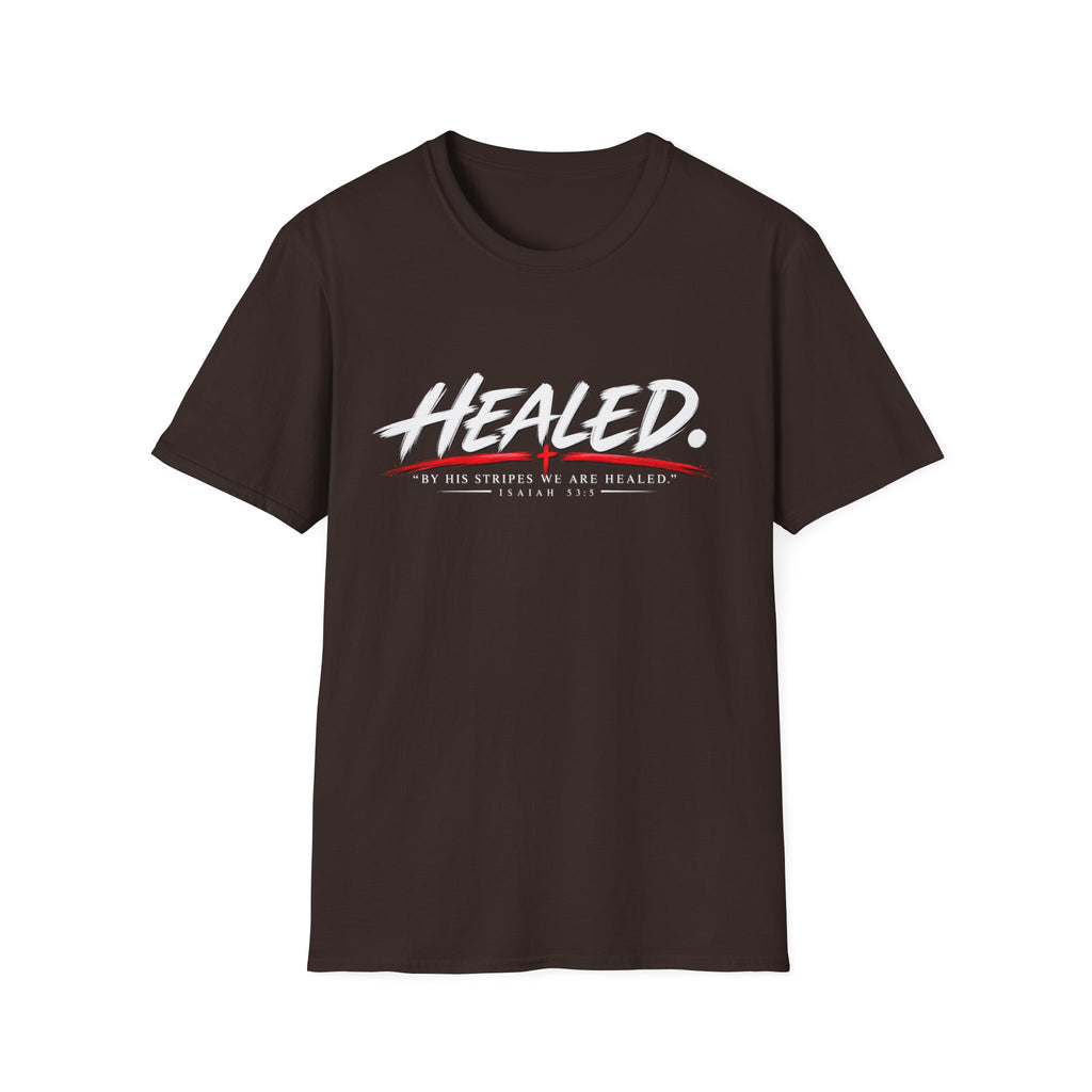 Healed T-Shirt — Christian Faith Graphic Tee with Red Cross Accent