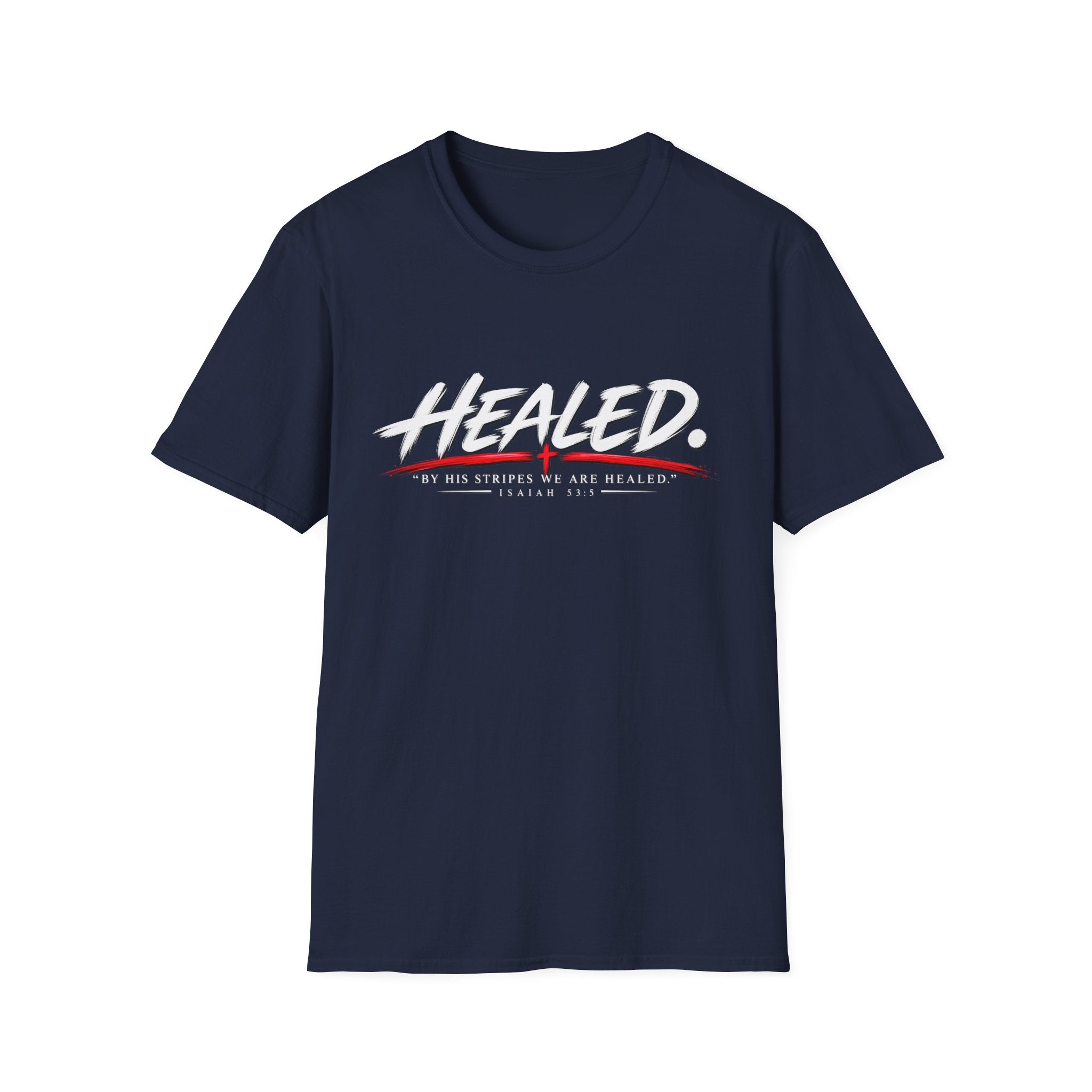 Healed T-Shirt — Christian Faith Graphic Tee with Red Cross Accent